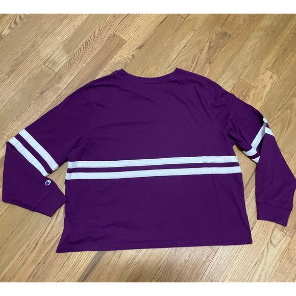 Champion Heritage Long-Sleeve Shirt Purple Double White Contrast Stripe Women XL - Picture 5 of 5